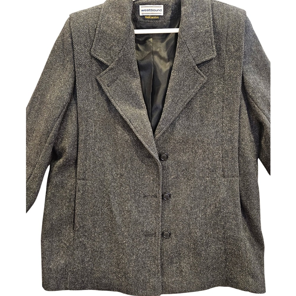 Vtg.‎ Westbound Sz 14 Gray Herringbone Wool Blazer Jacket #456
